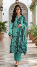 3 Pc Karandi Printed Unstitched Suit