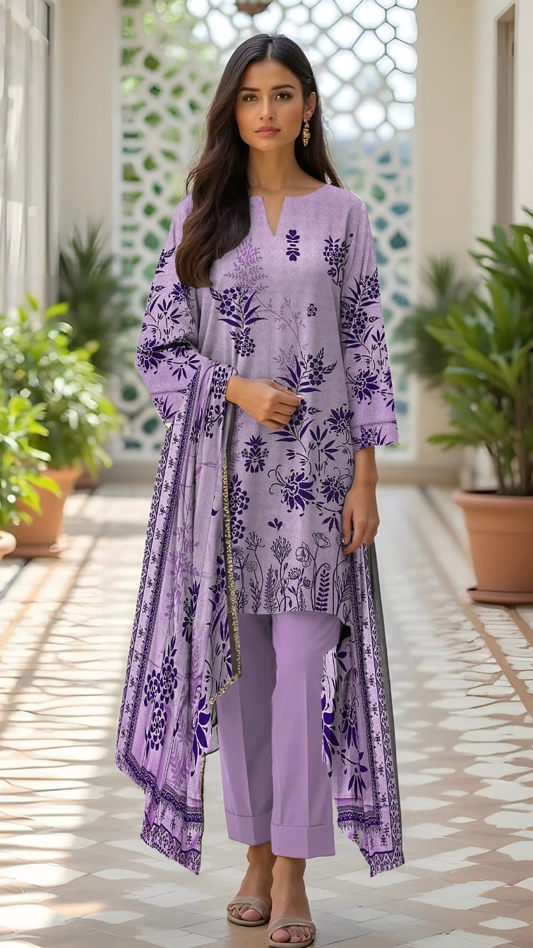 3 Pc Karandi Printed Unstitched Suit