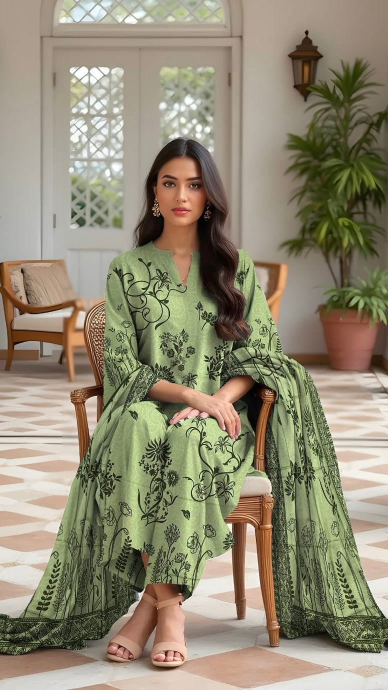 3 Pc Karandi Printed Unstitched Suit