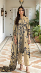 3 Pc Karandi Printed Unstitched Suit