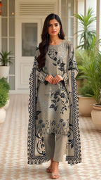 3 Pc Karandi Printed Unstitched Suit