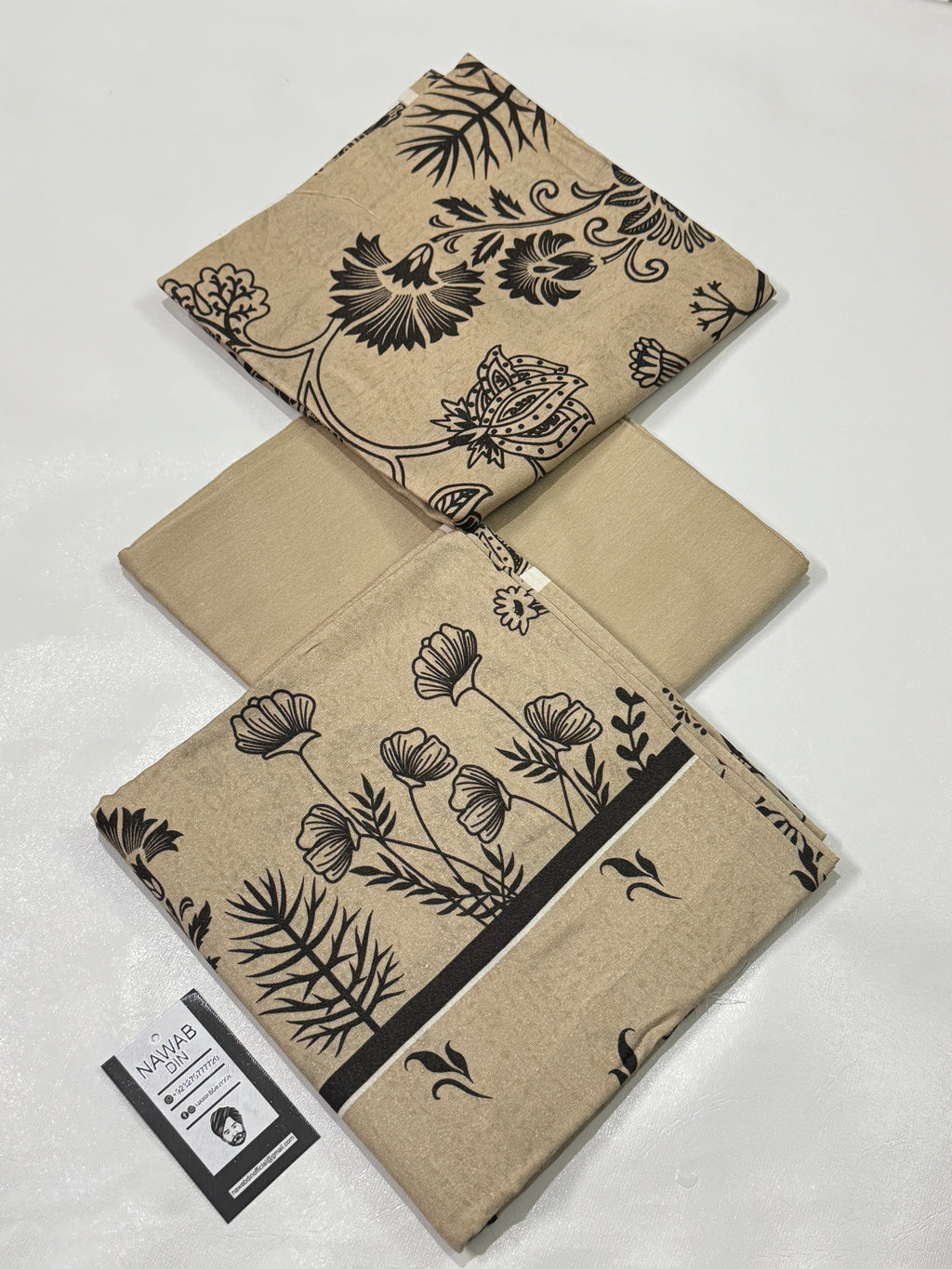 3 Pc Karandi Printed Unstitched Suit