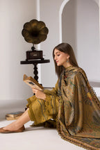 SN 59-3 Piece Embroidered Dhanak Shirt with Printed Wool Shawl
