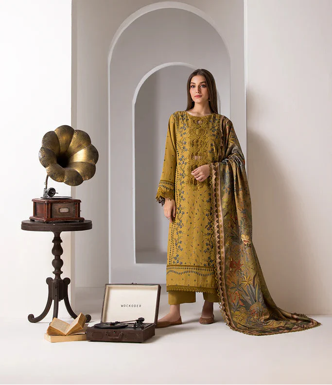 SN 59-3 Piece Embroidered Dhanak Shirt with Printed Wool Shawl