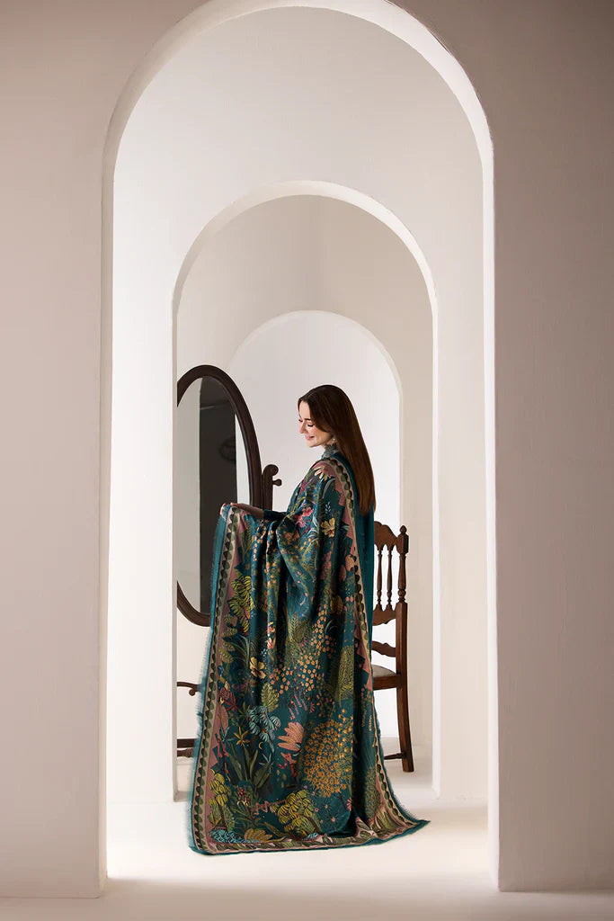 SN 61-3 Piece Embroidered Dhanak Shirt with Printed Wool Shawl