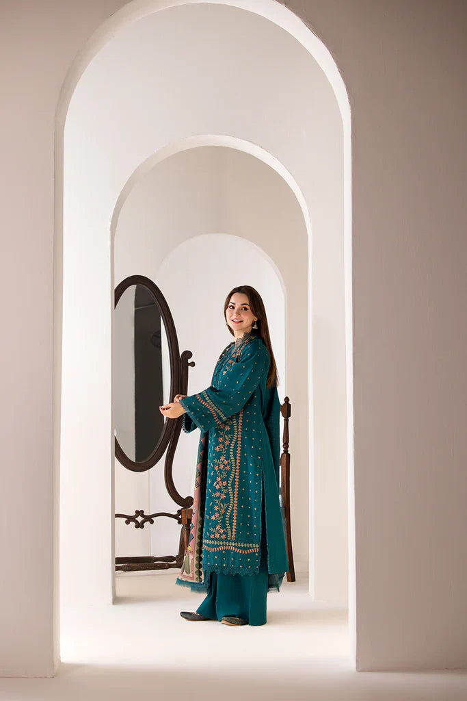 SN 61-3 Piece Embroidered Dhanak Shirt with Printed Wool Shawl