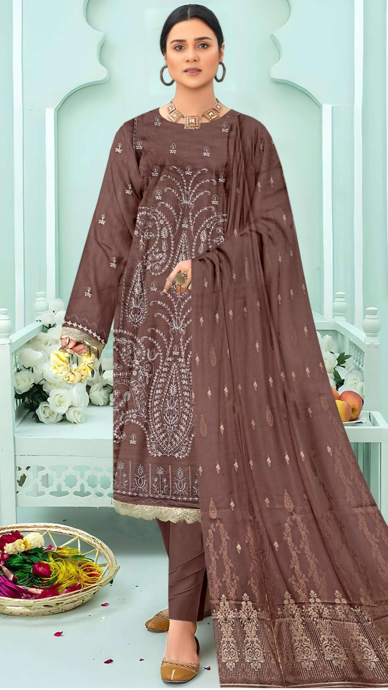 3 Piece Doria Lawn Embroidered Suit - Nawab Din