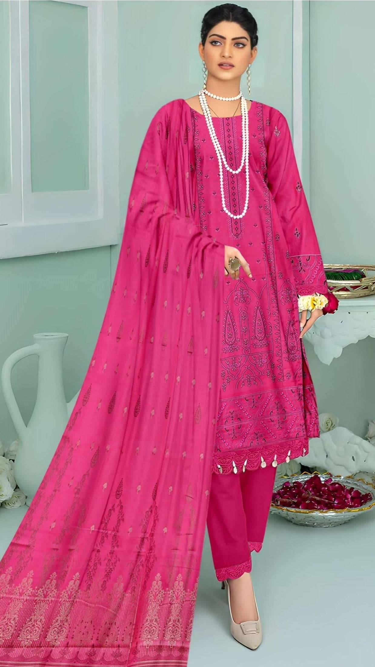 3 Piece Doria Lawn Embroidered Suit - Nawab Din