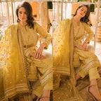 SN 62-3 Pc Heavy Embroidered Lawn Suite With Full Embroidered Organza Dupatta