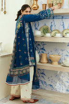 ZS 50 BLUE -3 Piece Unstitched Heavy Embroidered Lawn Suit ( Fine Printed Poly Lawn Dupatta)