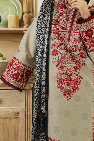 ZS 57L-3 Piece Unstitched Heavy Embroidered Lawn Suit ( Fine Printed Poly Lawn Dupatta