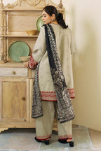 ZS 57-3 Piece Unstitched Heavy Embroidered Dhanak Suit ( Fine Printed Wool Shawl)