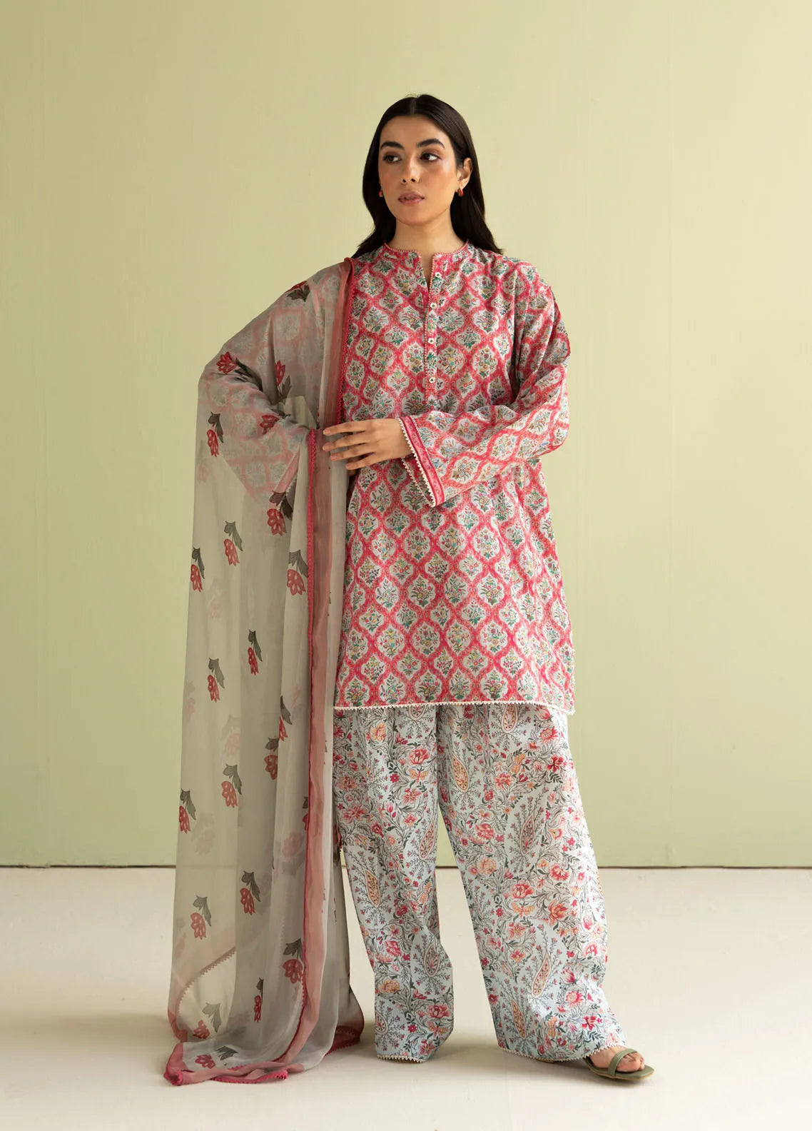 CO 494-3Pc Digital Printed Lawn Shirt with Printed Dupatta