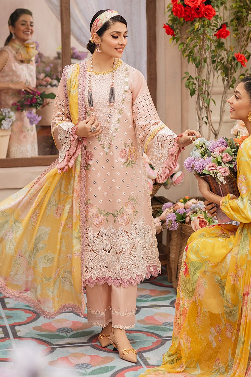 MS 22 Chicken kari borring 3Pc Fully Embroidered Lawn Stuff Dress With Digital Printed Silk Dupatta & Patches