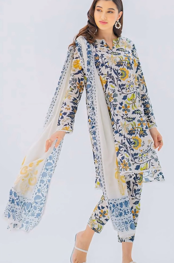 SP 132-Lawn Stuff 3 Piece Digital Printed Stemped Article With Lawn Dupatta