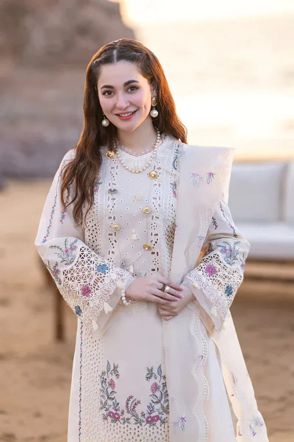 QL 2605-3 Pc Embroidered Lawn Shirt with Embroidered Organza Dupatta