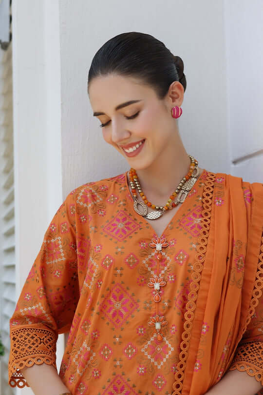 BR 803-3 Piece Unstitched Heavy Embroidered Lawn Suit ( Full Embroidered Bamber Chiffon Dupatta )