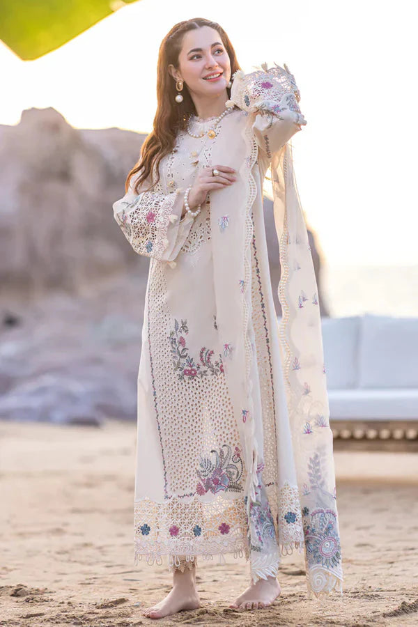 QL 2605-3 Pc Embroidered Lawn Shirt with Embroidered Organza Dupatta