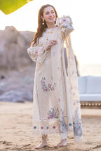 QL 2605-3 Pc Embroidered Lawn Shirt with Embroidered Organza Dupatta