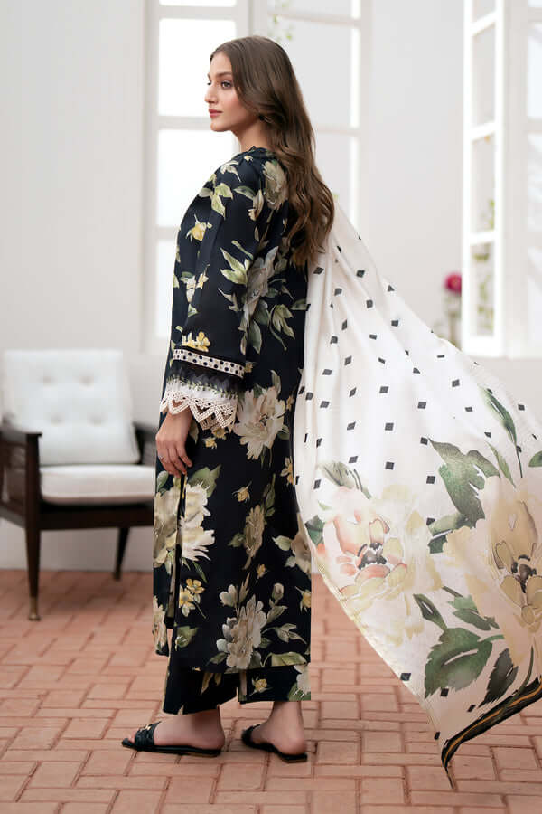 BQ 05-3 Piece Unstitched Heavy Embroidered Lawn Suit ( Printed Lawn Dupatta )